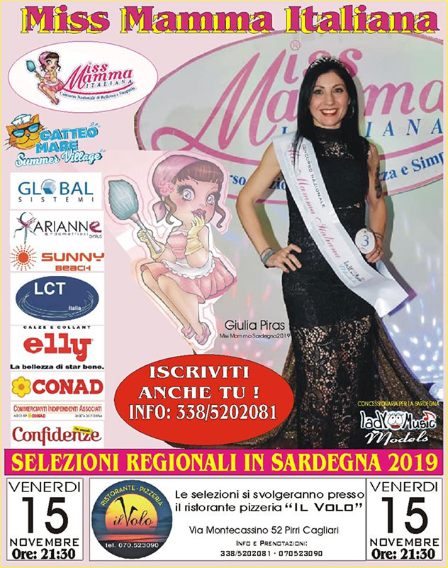 Locandina selezione Miss Mamma Italiana 2020 a Pirri - Cagliari