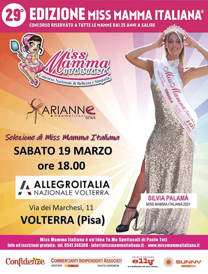 Locandina selezione Miss Mamma Italiana 2022 a Volterra