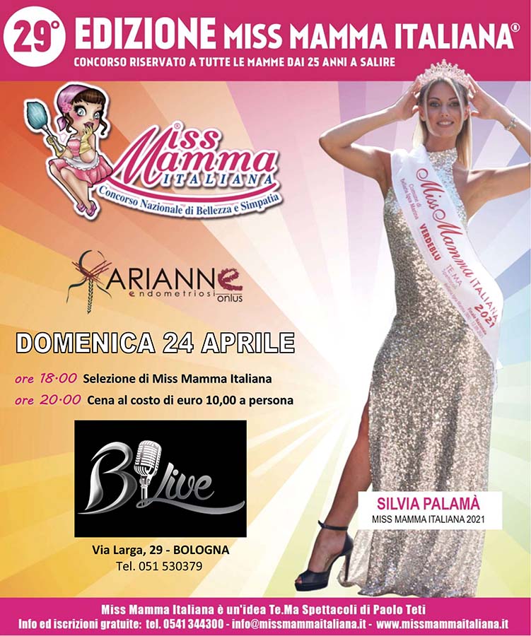 Locandina selezione Miss Mamma Italiana 2022 a Bologna