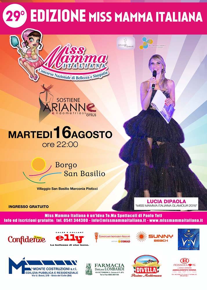 Locandina selezione Miss Mamma Italiana Borgo San Basilio Matera