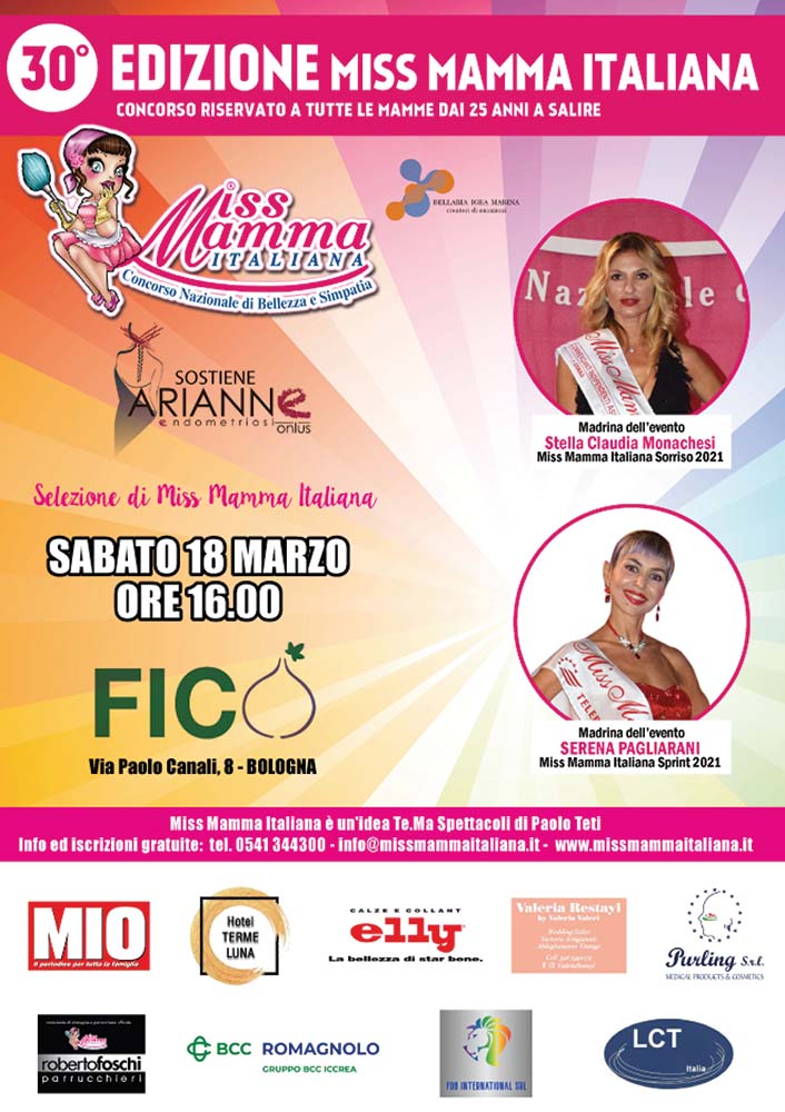 Locandina selezione Miss Mamma Italiana 2023 a Fico Bologna