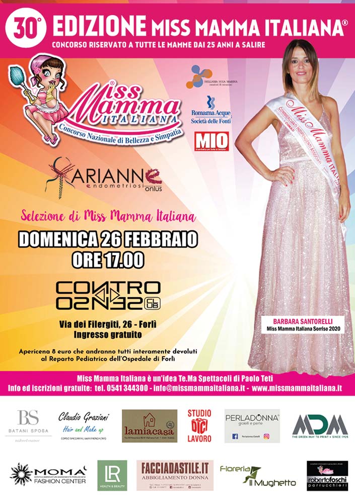 Locandina selezione Miss Mamma Italiana 2023 a Forlì 26 Febbraio