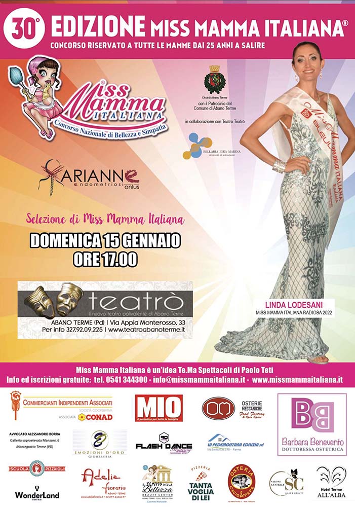 Locandina selezione Miss Mamma Italiana 2023 ad Abano Terme Padova