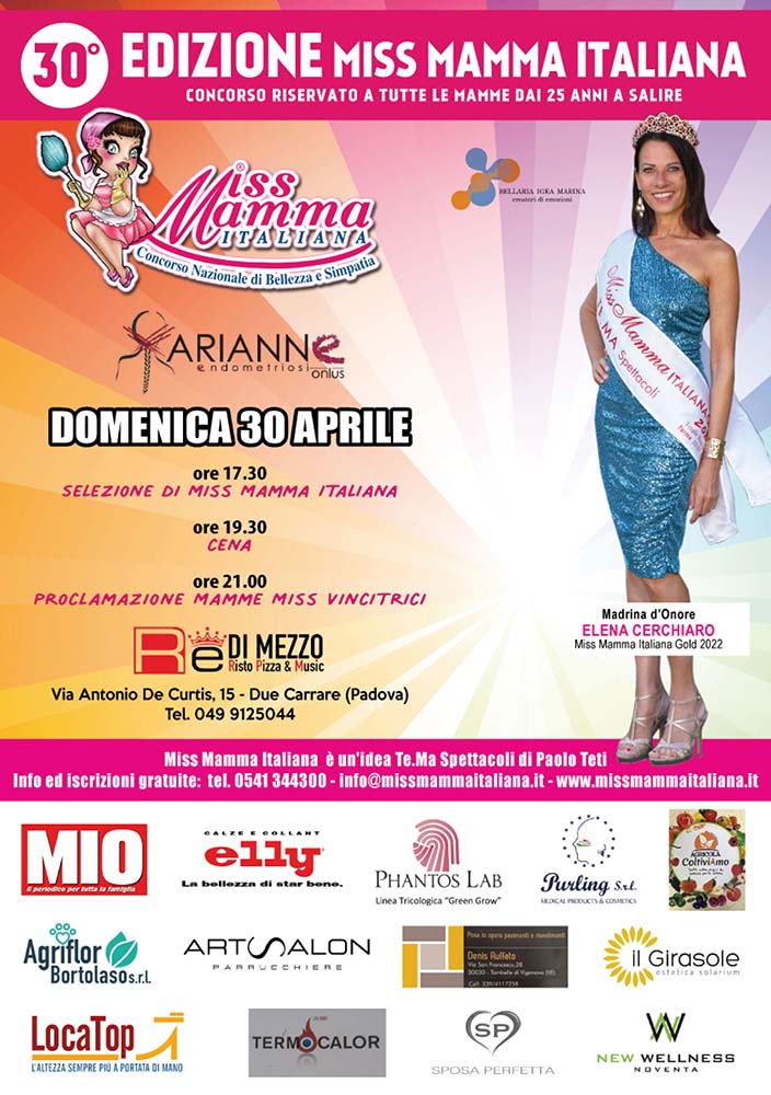 Locandina selezione Miss Mamma Italiana 2023 a Due Carrare