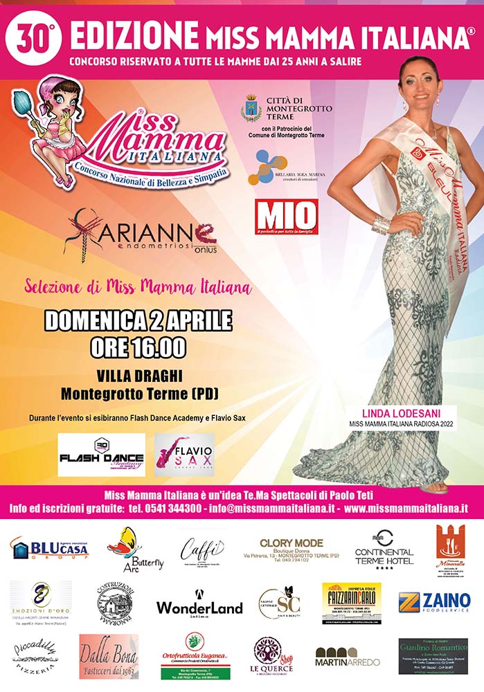 Locandina selezioni Miss Mamma Italiana 2023 a Montegrotto Terme