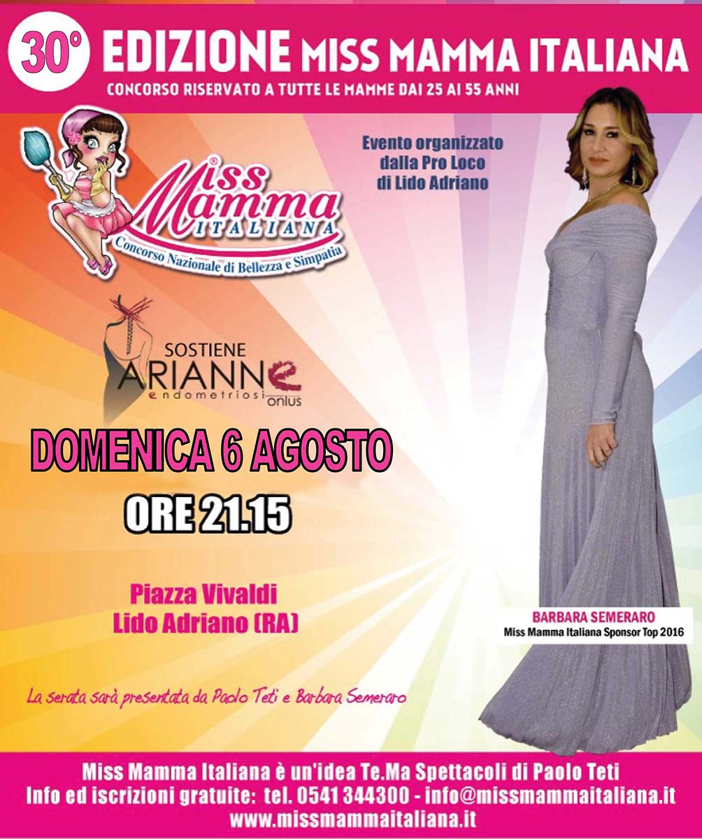 Locandina Miss Mamma Italiana 2023 a Lido Adriano Ravenna
