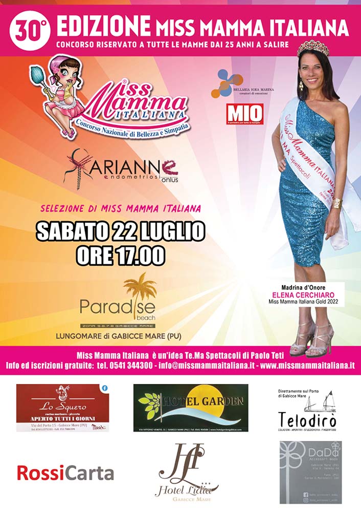 Locandina selezione Miss Mamma Italiana 2023 a Gabicce Mare