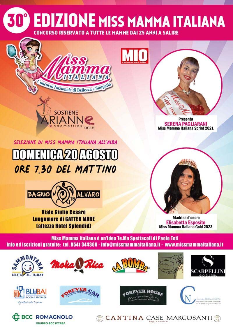 Locandina selezione Miss Mamma Italiana 2023 a Gatteo Mare