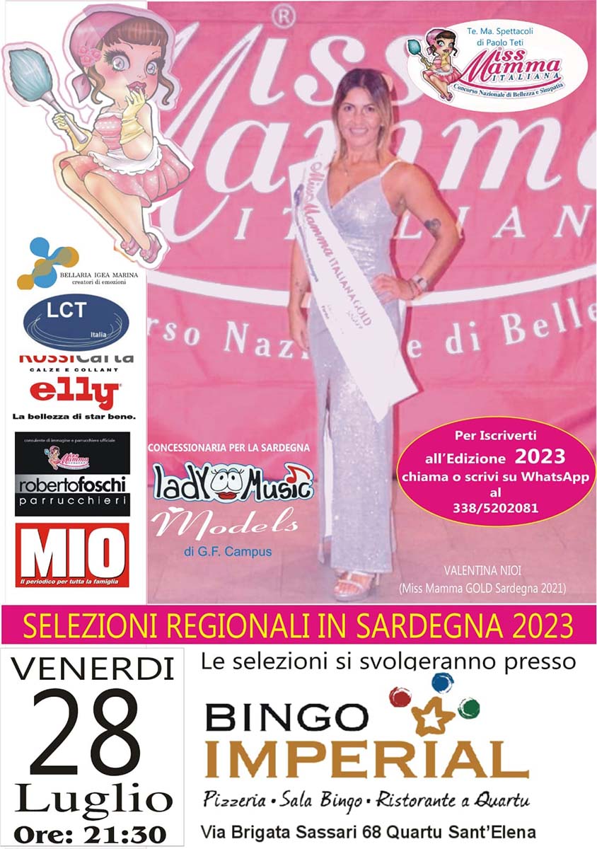 Locandina selezione Miss Mamma Italiana 2023 a Quartu San'Elena - Cagliari 2023-07-28