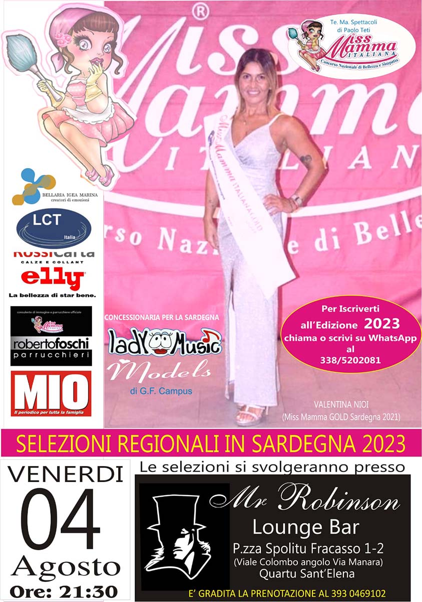 Locandina selezione Miss Mamma Italiana 2023 a Quartu Sant'Elena Cagliari