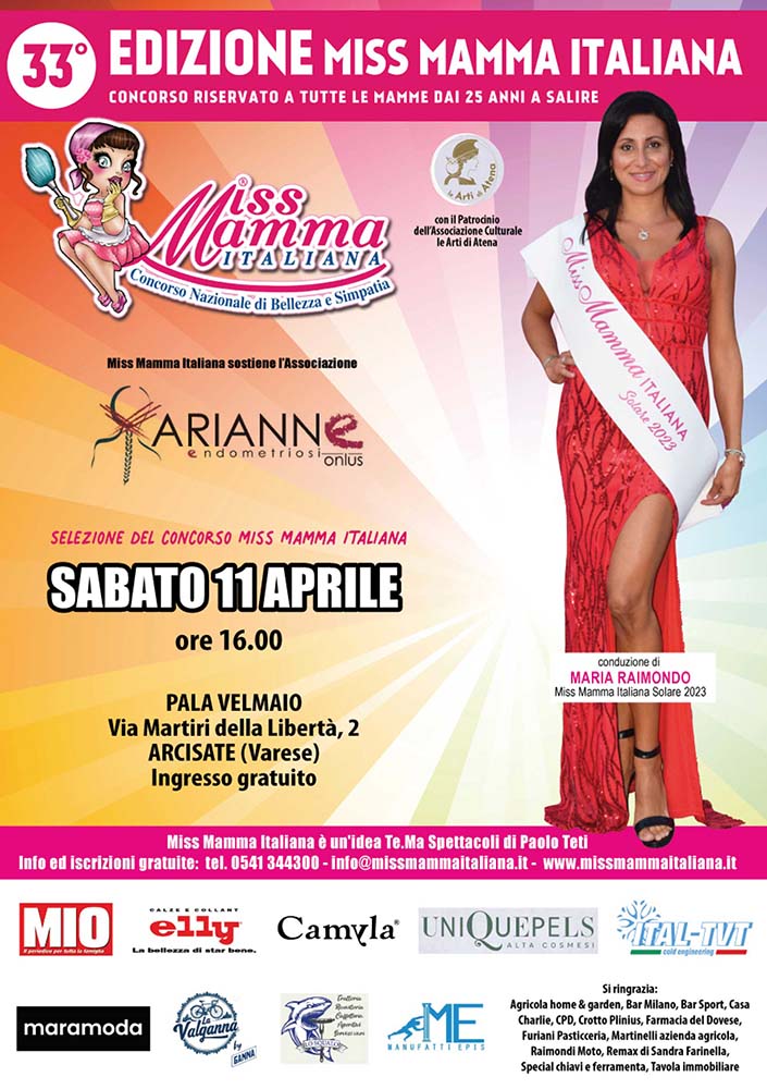 Locandina selezione Miss Mamma Italiana 2026 a Arcisate