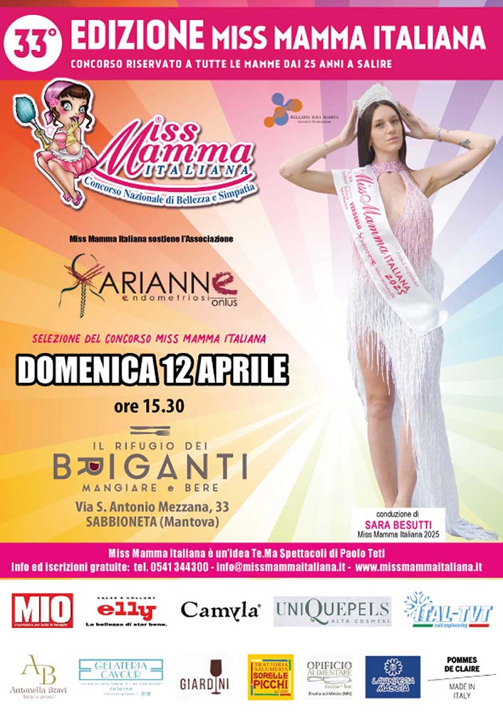 Locandina selezione Miss Mamma Italiana 2026 a Sabbioneta