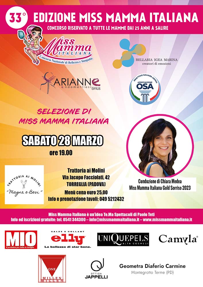 Locandina selezione Miss Mamma Italiana 2026 a Torreglia