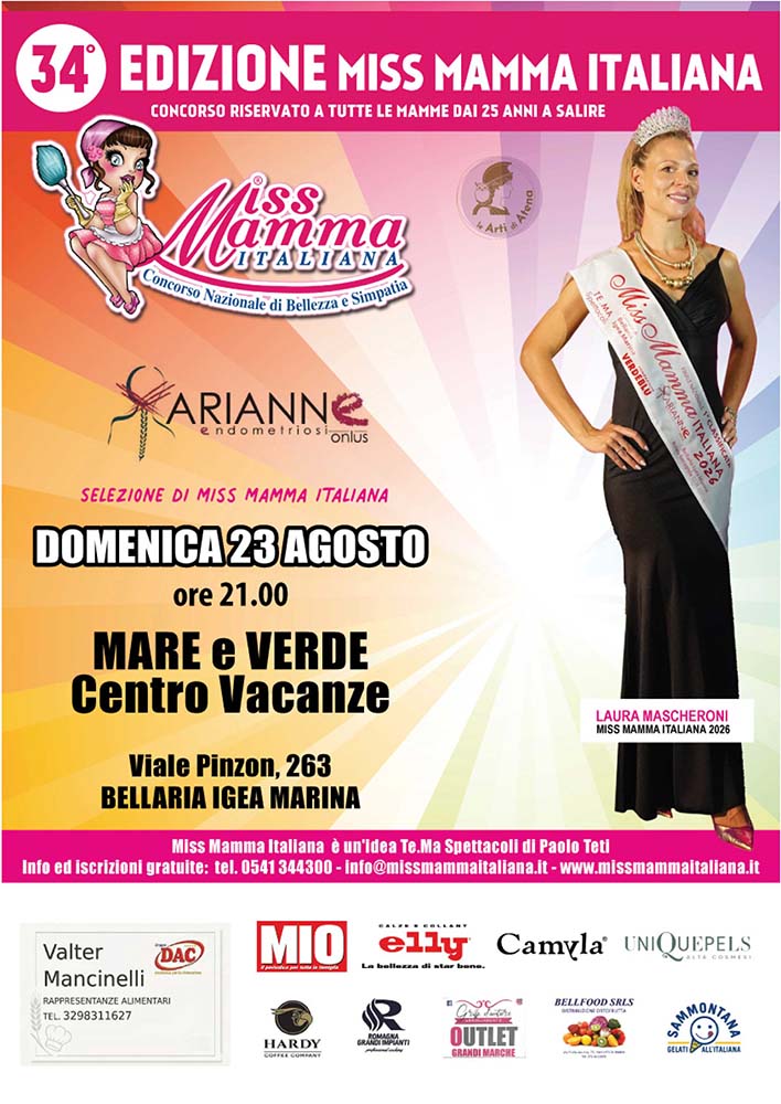 Locandina Selezione Miss Mamma Italiana 2027 a Bellaria Igea Marina